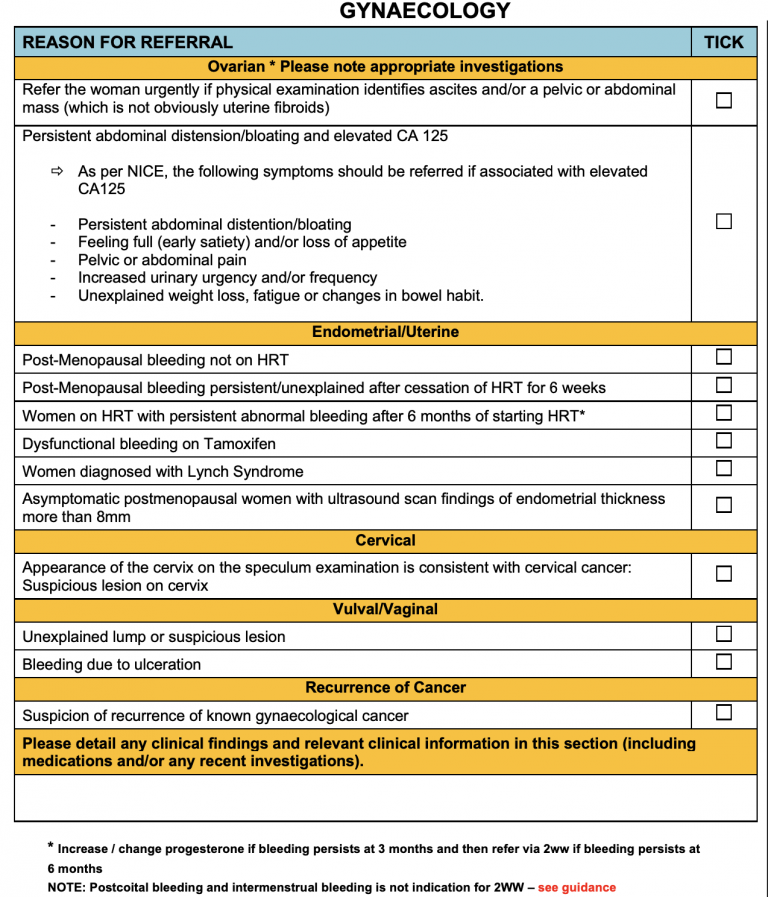 Gynaecology – 2WW – GP Gateway