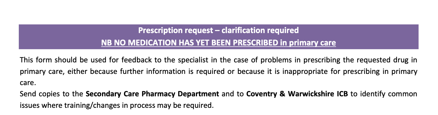 Secondary Rx Prescribing Issues – Primary Care Unable to Issue Secondary Care ...